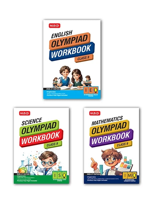 Class-9 ISO-IMO-IEO (Science, Mathematics and English) Olympiad Workbook Combo For 2026-27 Exam, Publisher: MTG Learning Media Pvt Ltd