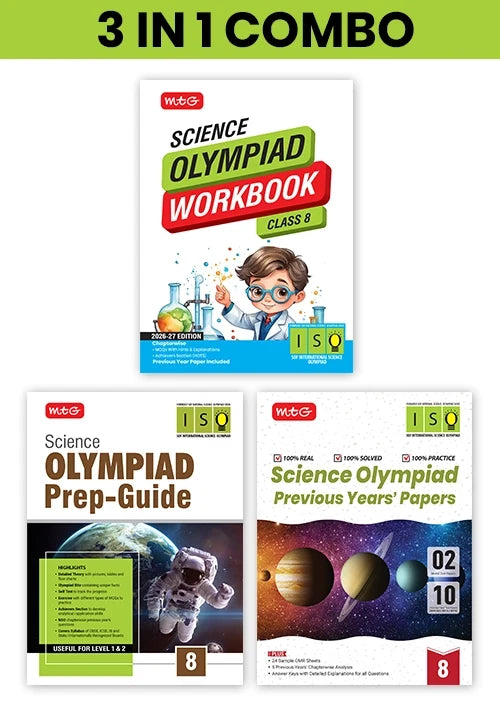 Class 8 International Science Olympiad (ISO) Workbook, Prep-Guide and Previous Years Papers (PYQs) with Mock Test Paper – SOF Olympiad Books For 2026-27 Exam (3 IN 1 COMBO), Publisher: MTG Learning Media Pvt Ltd
