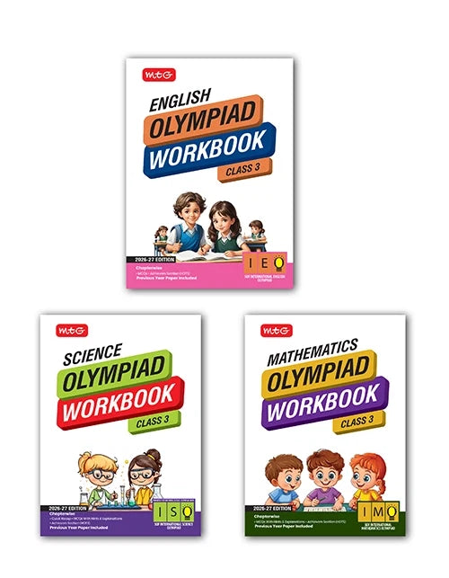 Class-3 ISO-IMO-IEO (Science, Mathematics and English) Olympiad Workbook Combo For 2026-27 Exam, Publisher: MTG Learning Media Pvt Ltd