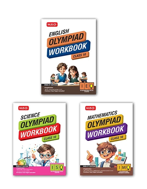 Class-10 ISO-IMO-IEO (Science, Mathematics and English) Olympiad Workbook Combo For 2026-27 Exam, Publisher: MTG Learning Media Pvt Ltd