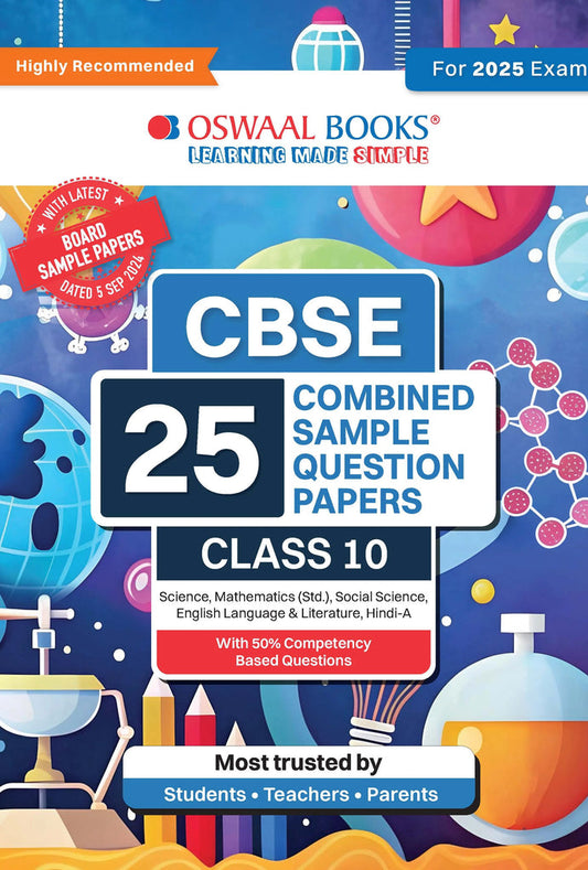 CBSE 25 Combined Sample Question papers Class 10 Books Science, Mathematics Standard, Social Science, English Language and Literature, Hindi-A (For 2025 Exam)Oswaal