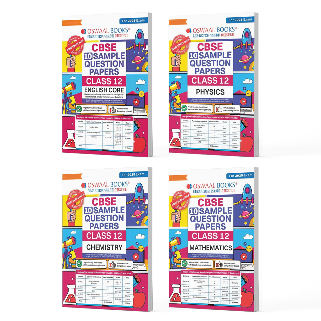 CBSE Sample Question Papers Class 12 English, Physics, Chemistry & Mathematics (Set of 4 Books) (For Board Exams 2025)Oswaal