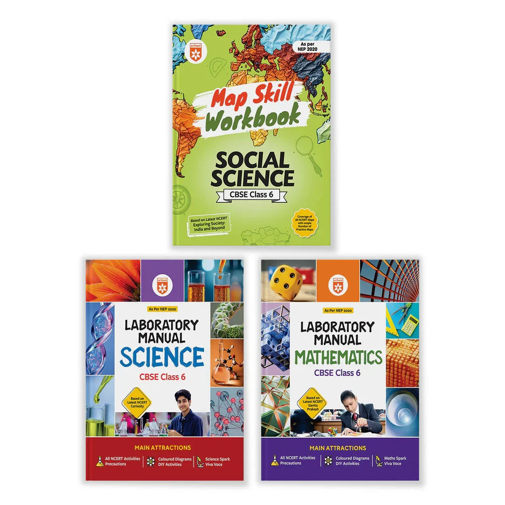 Combo of Lab Manual Mathematics, Science & Map Skill Workbook Social Science CBSE Class 6 | NEP 2020 Edition | English Medium, Author: Team Arihant , Publisher: Arihant prakashan