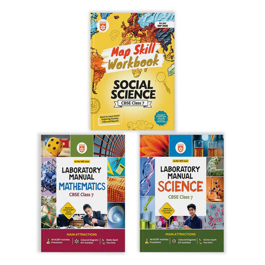 Combo of Lab Manual Mathematics, Science & Map Skill Workbook Social Science CBSE Class 7 | NEP 2020 Edition | English Medium, Author: Team Arihant , Publisher: Arihant prakashan