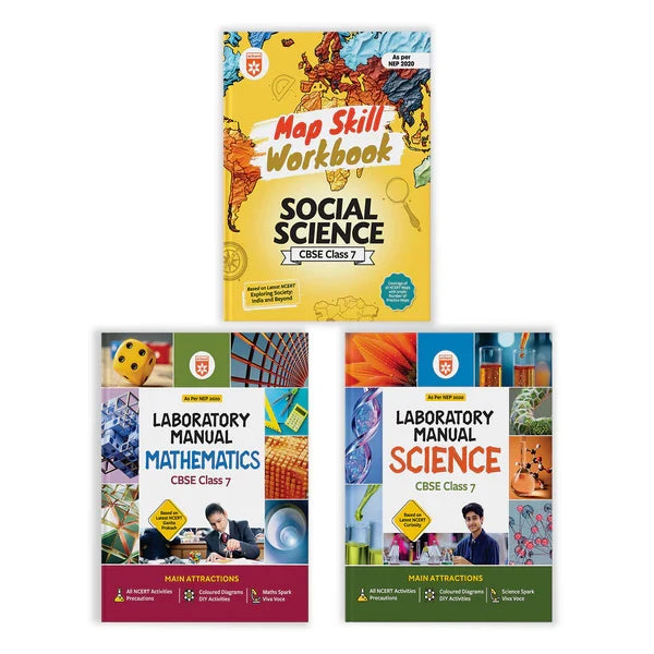 Combo of Lab Manual Mathematics, Science & Map Skill Workbook Social Science CBSE Class 7 | NEP 2020 Edition | English Medium, Author: Team Arihant , Publisher: Arihant prakashan