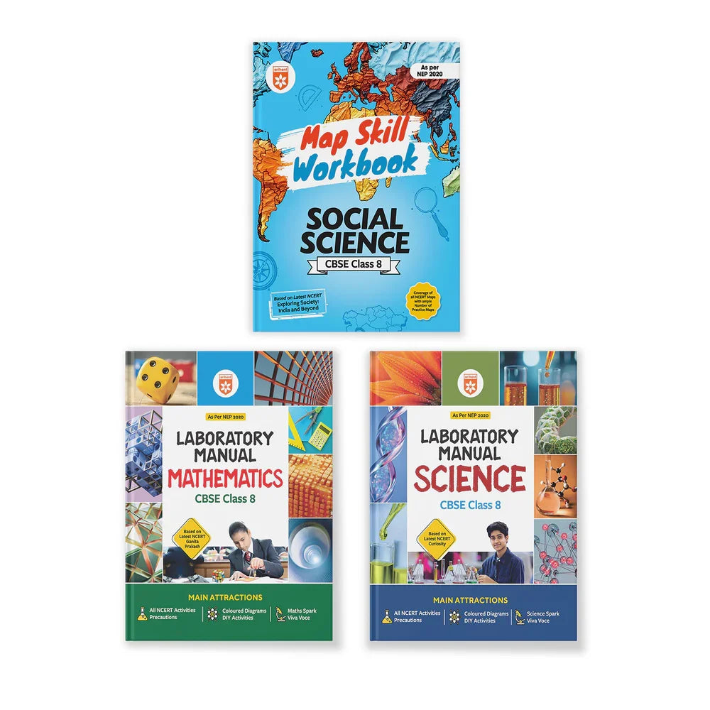 Combo of Lab Manual Mathematics, Science & Map Skill Workbook Social Science CBSE Class 8 | NEP 2020 Edition | English Medium, Author: Team Arihant , Publisher: Arihant prakashan