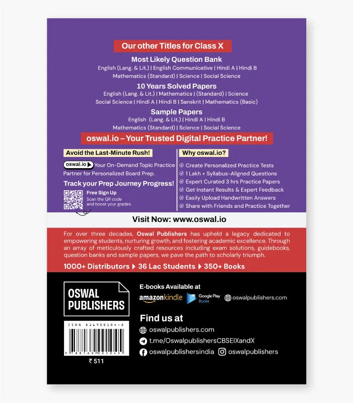 English Language & Literature Most Likely Question Bank CBSE Class 10 for 2027 Exam By Oswal Publishers