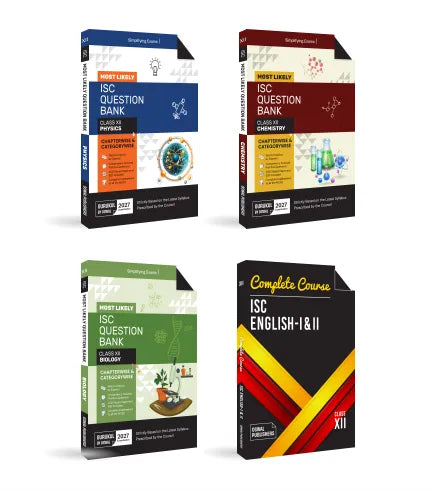 Most Likely ISC Question Bank Class 12 Bundles (Set of 4) Physics, Chemistry, Biology & English I & II for Exam 2027