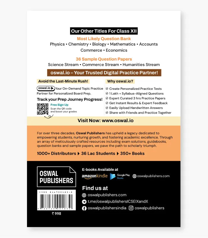 Commerce Stream 10 Years Solved Papers ISC 12 for Exam 2027 By Oswal Publishers