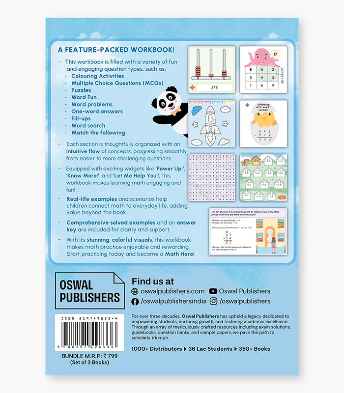 Key2practice Class 2 Maths Hero Bundle (Set of 3 Workbooks) By Oswal Publishers
