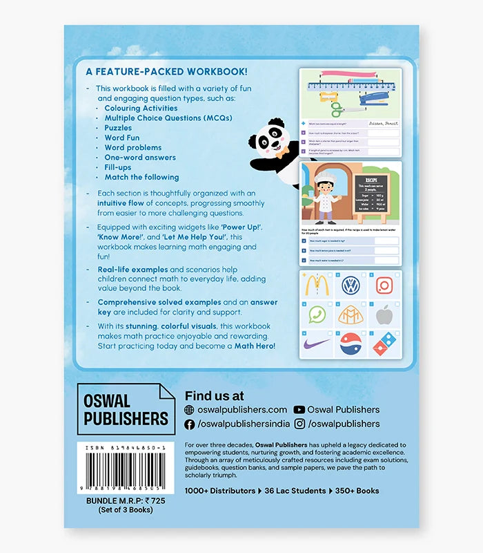 Key2practice Class 4 Maths Hero Bundle (Set of 3 Workbooks) By Oswal Publishers