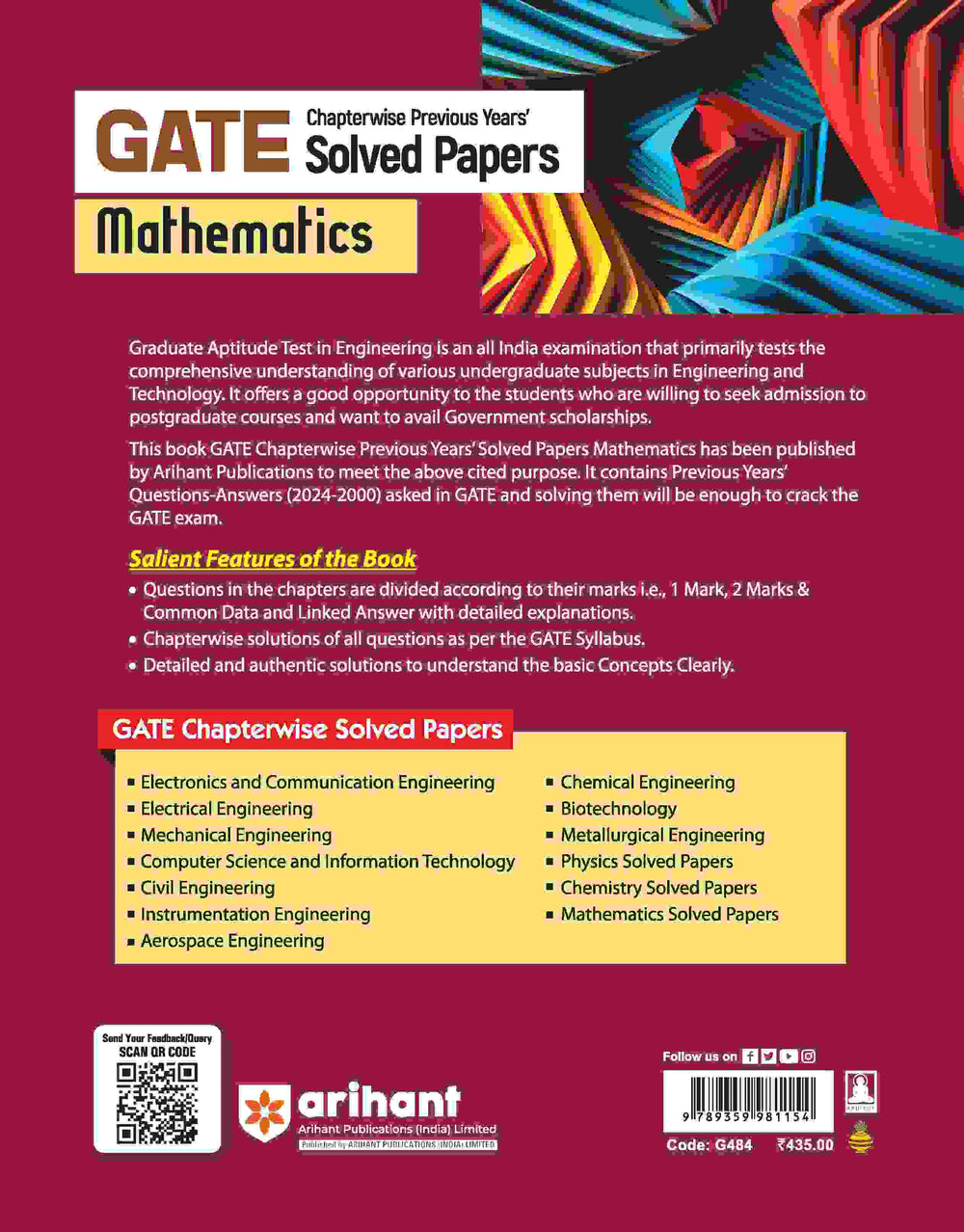 GATE Mathematics Chapterwise Previous Years' Solved Papers(2024-2000)