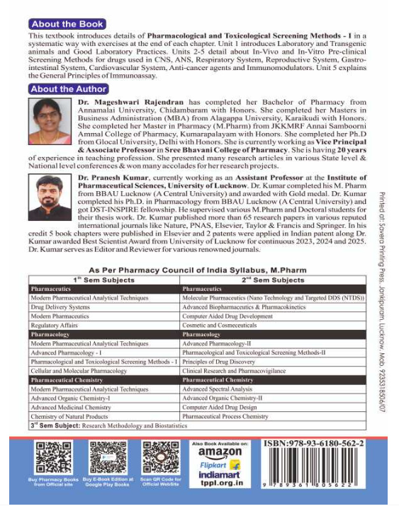 PHARMACOLOGICAL AND TOXICOLOGICAL SCREENING METHODS-I, Authors : Dr. Mageshwari Rajendran, THAKUR PUBLICATIONS PVT LTD