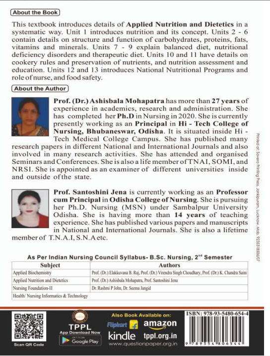 APPLIED NUTRITION AND DIETETICS BOOK B.SC NURSING 2ND SEM, Authors: Prof. (Dr.) Ashisbala Mohapatra, Prof. Santoshini Jena, THAKUR PUBLICATIONS PVT LTD