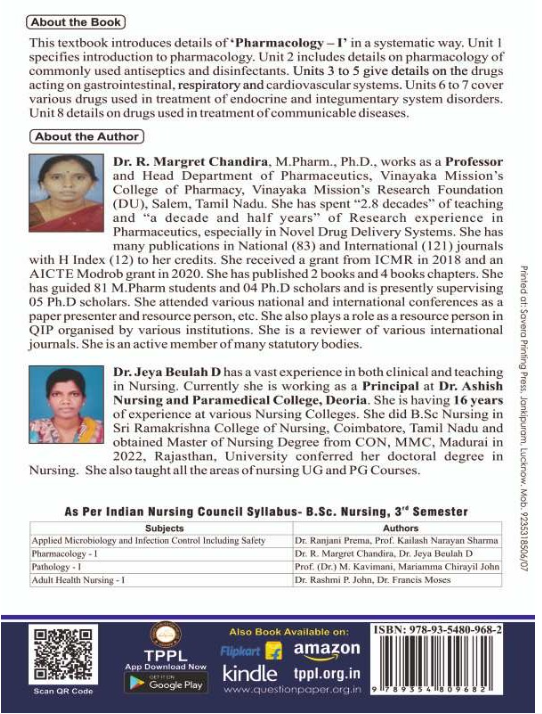 PHARMACOLOGY-I BOOK B.SC NURSING 3RD SEM, AUTHORS: Dr. R. Margret Chandira, Dr. Jeya Beulah D, THAKUR PUBLICATIONS PVT LTD.