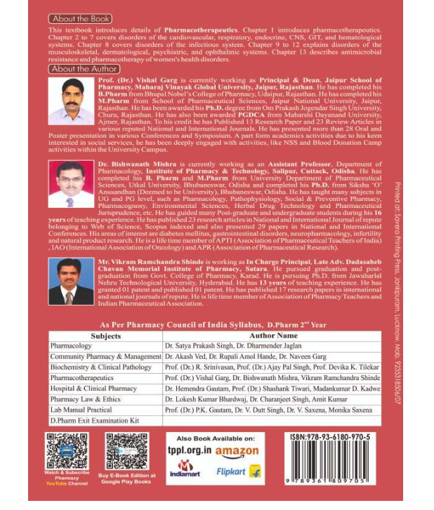PHARMACOTHERAPEUTICS BOOK D.PHARM 2ND YEAR | COLOURED PAGES – Authors - prof. (Dr.) Vishal Garg, Dr. Bishwanath Mishra, Mr. Vikram Ramchandra Shinde -THAKUR PUBLICATION PVT. LTD.