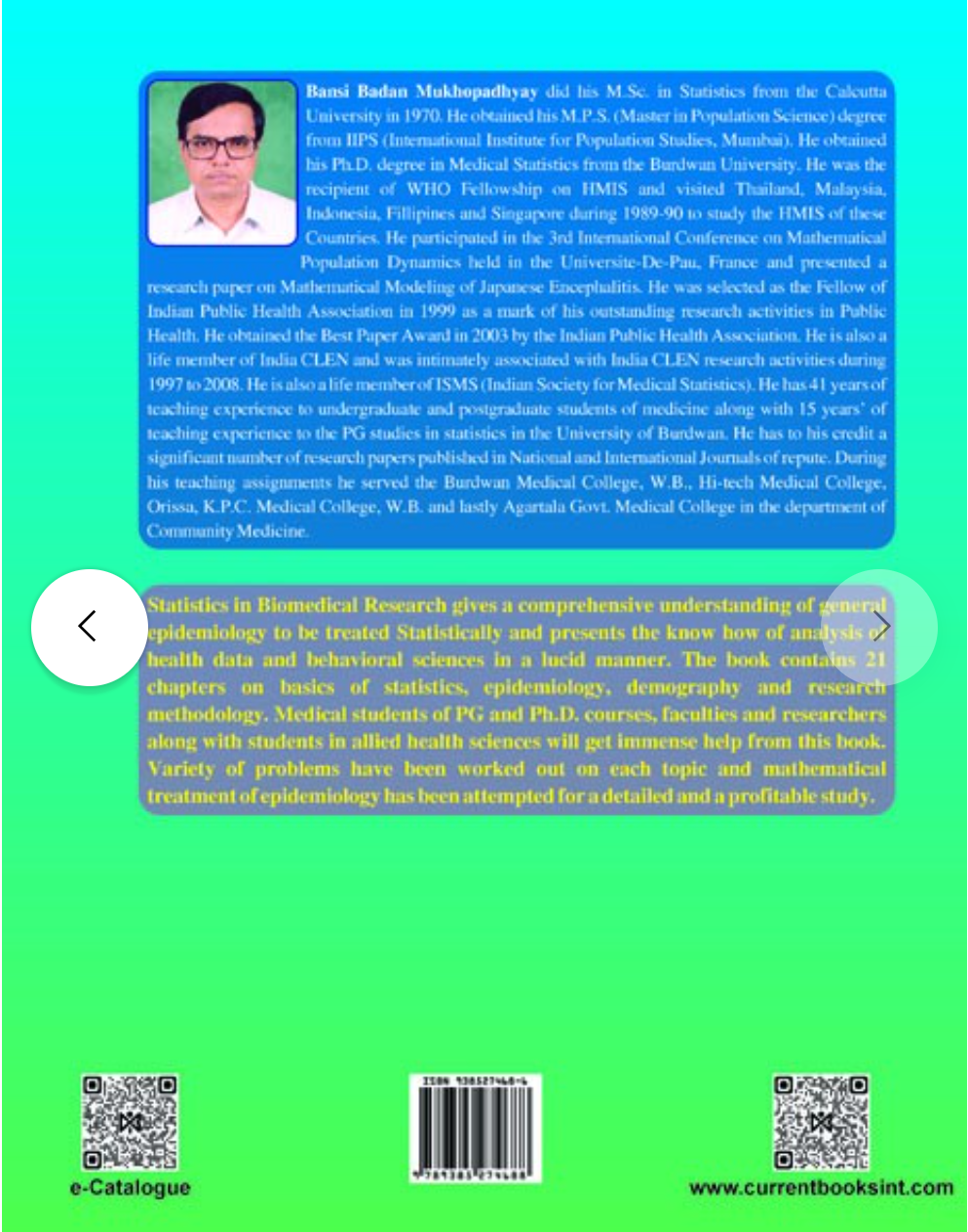 Statistical Methods in Bio-Medical Research, Author Bansi Badan Mukhopadhyay, Publisher  Current Books International