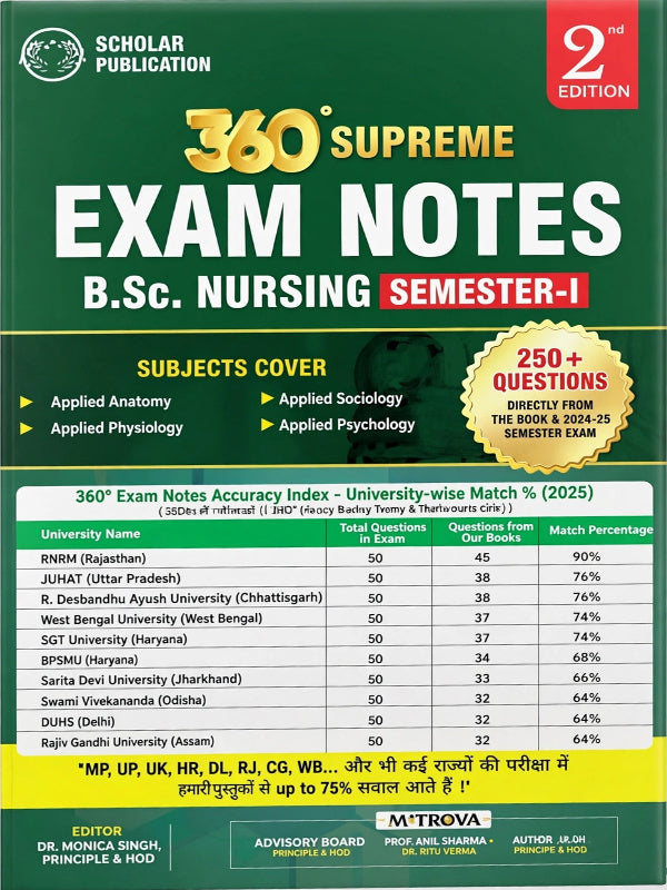 360° Supreme Exam Notes B.Sc. Nursing Semester-I | 2nd Edition | Dr. Monica Singh | Scholar Publication | B.Sc. Nursing Semester-I | Dr. Monica Singh | 2nd Edition