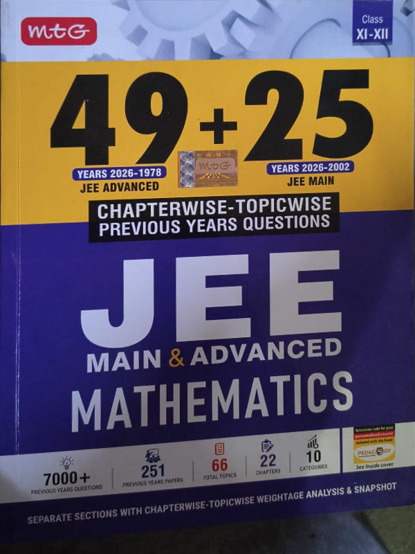 49+25 Years Chapterwise-Topicwise Previous Years Questions JEE Main & Advanced Mathematics | MTG | Mathematics