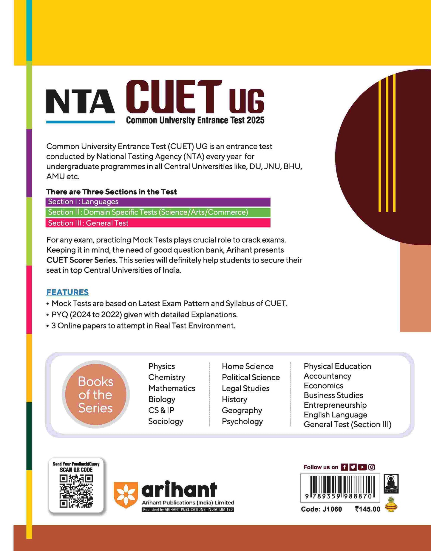 NTA CUET-UG Entrance Exam 2025 - General Test - 15 Mock Tests - (Section III) | English Medium