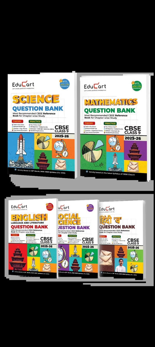 Educart CBSE Question Bank Class 9 2025-26 Bundle - Science, Mathematics, Social Science, English and Hindi B on New Syllabus 2026 (Most Recommended NCERT based Reference Book)