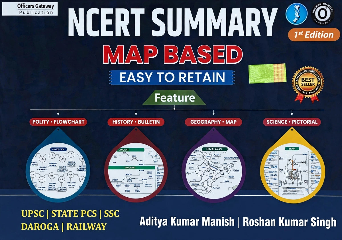 NCERT Summary Map Based 1st Edition English Medium | Easy To Retain | Polity Flowchart, History Bulletin, Geography Map, Science Pictorial | For UPSC, State PCS, SSC, Daroga, Railway | Officers Gateway Publication | By Aditya Kumar Manish, Roshan Kumar