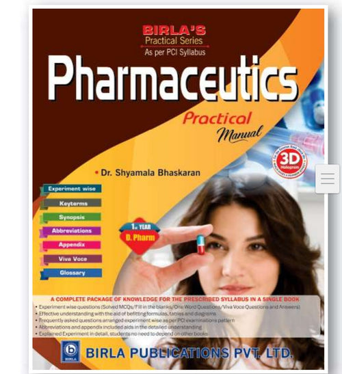 Pharmaceutics Practical Manual | 1st Year /D.Pharm | Dr. Shyamala Bhaskaran | Birla Publications Pvt. Ltd.