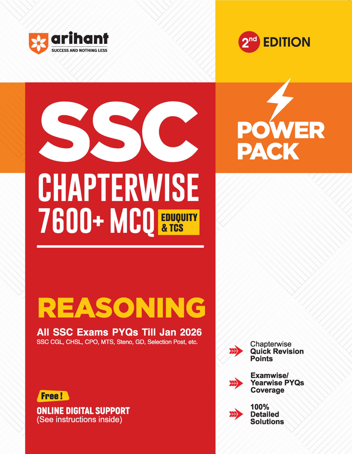 SSC Reasoning Chapterwise 7600+ MCQs | For CGL, CHSL, CPO, MTS, GD & Steno Exams | Eduquity & TCS Questions Till 2026 | Quick Revision Points + 100% Detailed Solutions |Arihant|