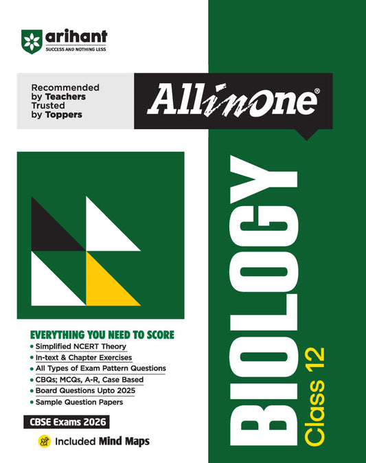CBSE All in One Biology Class 12 Exam 2026 | In-Text & Chapter Exercises, CBQs, MCQs, A-R, Case Based & Board Questions Upto 2025, Sample Question Papers | Included Mind Maps