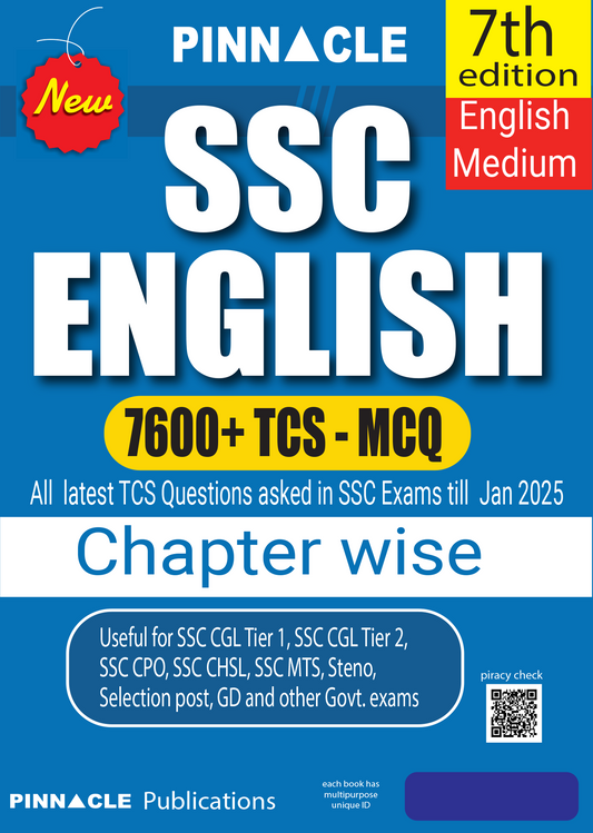 SSC English 7600 TCS MCQ Chapter wise 7th edition English medium| PINNACLE