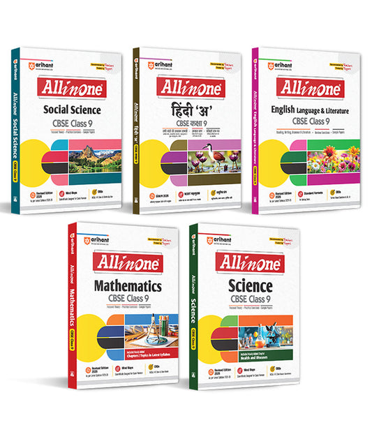 Combo of CBSE All in One Class 9th Exam 2025-26 | Hindi 'A', Social Science English Language, Science & Mathematics | Arihant