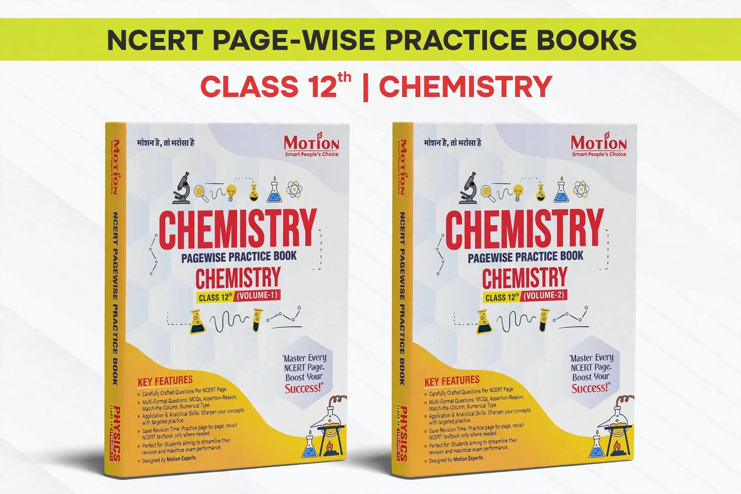 Motion NCERT Pagewise Practice Book Chemistry Class 12th Volume-1 & Volume-2 Combo Set of 2 Books | Page-by-Page NCERT Questions | MCQs, Assertion-Reason & Case-Based | For Boards, NEET, JEE, CUET 2025-26