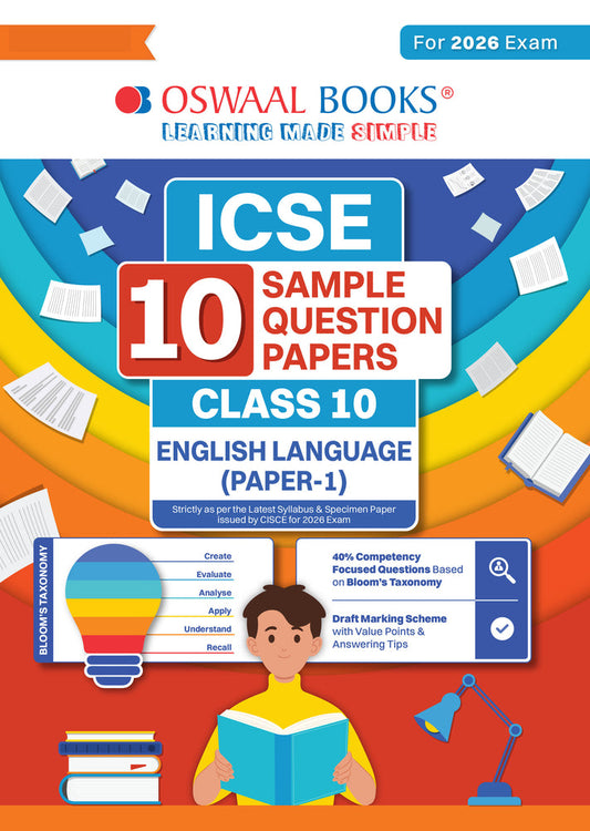 ICSE 10 Sample Question Papers Class 10 English Paper-1 (Language) for Board Exam 2026 (Strictly aligned with CISCE Latest Specimen Paper 2026), Competency-Based Questions, Mind Maps, On-Tips Notes, Solved MCQs, Revision with Explanations