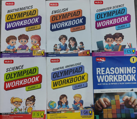 Class 1 ISO-IMO-IEO-ICSO-IGKO Olympiad Workbook and Reasoning Book Combo For 2026-27 Exam (Set of 6 Books)