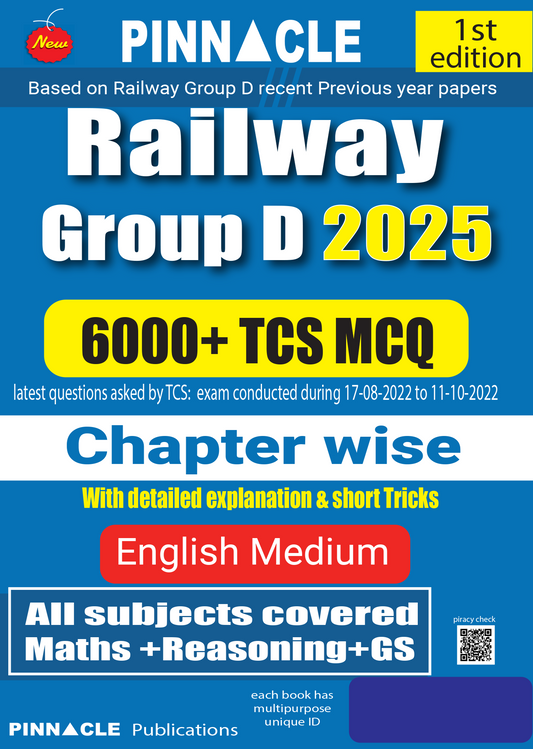 Railway Group D 2025 6000 TCS MCQ Chapter wise 1st Edition English medium| PINNACLE