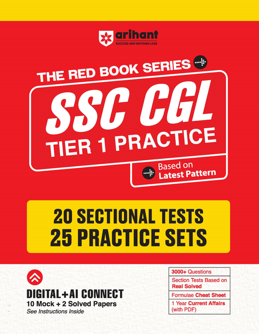 SSC CGL Tier-1 2026 Practice Book | 20 Sectional Tests & 25 Practice Sets | 3000+ Questions & Cheat Sheet | Digital + AI Connected 10 Mock Tests + FREE 1 Year Current Affairs|Arihant|