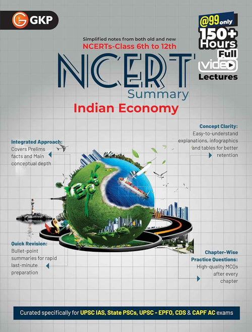 UPSC NCERT 2025 : Indian Economy (Class 6 to 12) for Civil Services & State PSC Exams | Chapter-Wise Practice Questions(GKP PUBLICATION)