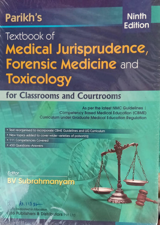 `Parikh's Textbook of Medical Jurisprudence Forensic Medicine and Toxicology | BV Subrahmanyam | 9th Edition | For Judiciary, Medical Officers, CLAT PG, UPSC Medical Science Optional | NMC CBME`