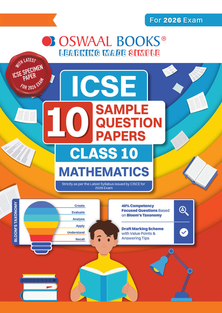 ICSE 10 Sample Question Papers Class 10 Mathematics for Board Exam 2026 (Strictly aligned with CISCE Latest Specimen Paper 2026), Competency-Based Questions, Mind Maps, On-Tips Notes, Solved MCQs, Revision with Explanations & Board Marking Scheme