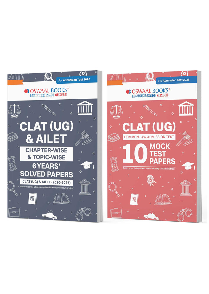 CLAT (UG) and AILET 6 Years' Chapter-wise and Topic-wise Solved Papers + 10 Mock Test Papers (Set of 2 books) | For 2026 Admission Test|Oswaal