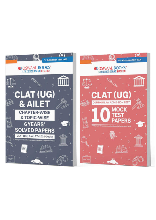 CLAT (UG) and AILET 6 Years' Chapter-wise and Topic-wise Solved Papers + 10 Mock Test Papers (Set of 2 books) | For 2026 Admission Test|Oswaal
