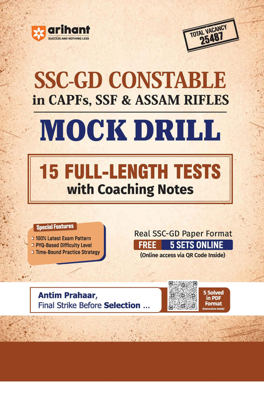 SSC GD Constable Exam 2026 Mock Drill | 15 Full-Length Tests with Coaching Notes | CAPFs, SSF & Assam Rifles | Based on Real SSC-GD Exam Pattern | Free 5 Online Mock Tests & PDF Solved Papers | English Medium(arihant)