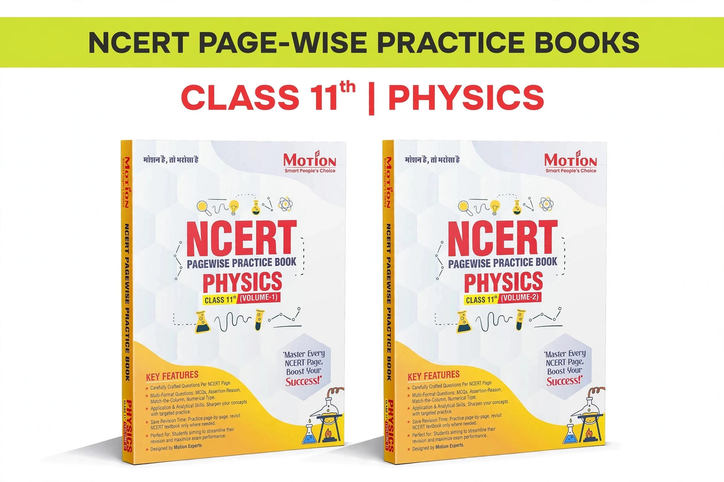 Motion NCERT Pagewise Practice Book Physics Class 11th Volume-1 & Volume-2 Combo Set of 2 Books | Page-by-Page NCERT Questions | MCQs, Assertion-Reason & Numerical Type | For Boards, JEE, NEET