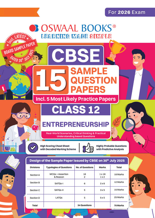 CBSE 15 Sample Question Papers Class 12 Entrepreneurship for 2026 Board Exam (As per CBSE Sample Question Paper issued on 30 July 2025), recommended by 2025 CBSE Toppers with Chapter wise Highly Probable Questions । Oswaal।