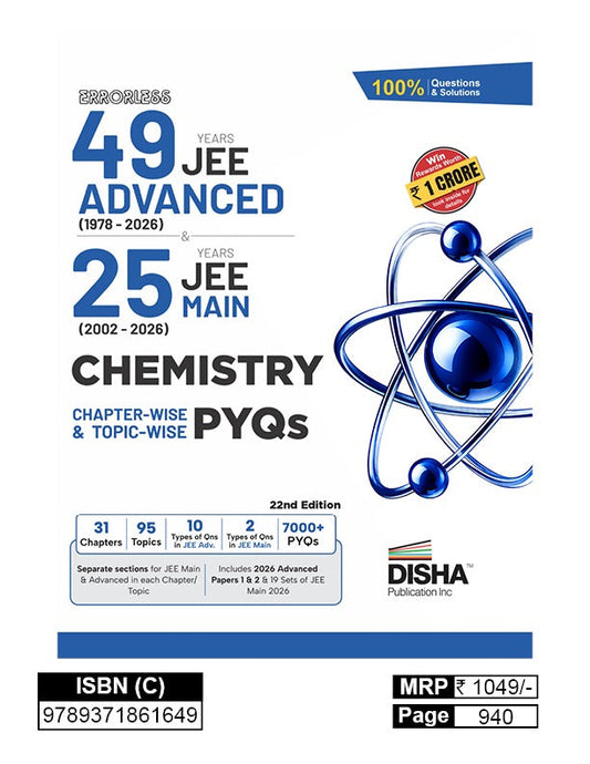 ERRORLESS 49 YEARS JEE ADVANCED (1978 - 2026) & 25 YEARS JEE MAIN (2002 - 2026) CHEMISTRY  
Chapter-wise & Topic-wise PYQs | 22nd Edition
   DISHA Publication