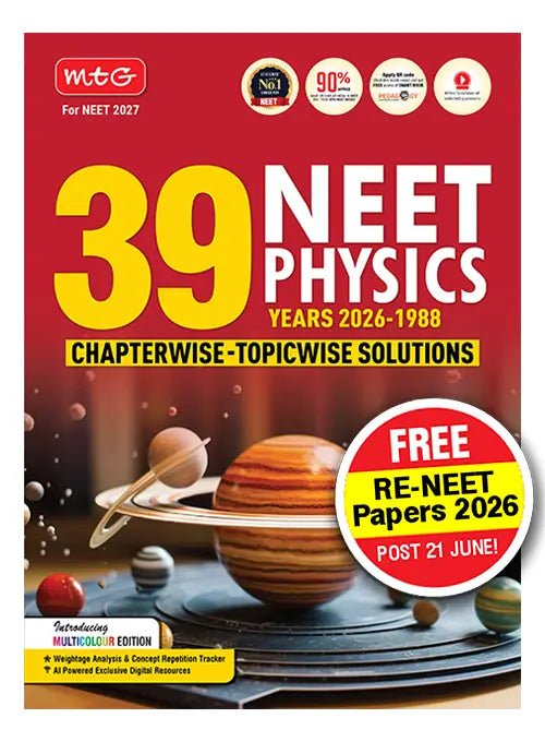 39 Years NEET Physics Book For 2026-2027 Exam | Chapterwise Topicwise Solved Question Papers | Free Video Solutions | AI Powered Digital Resource #NEETToppersFirstChoice|MTG publication|