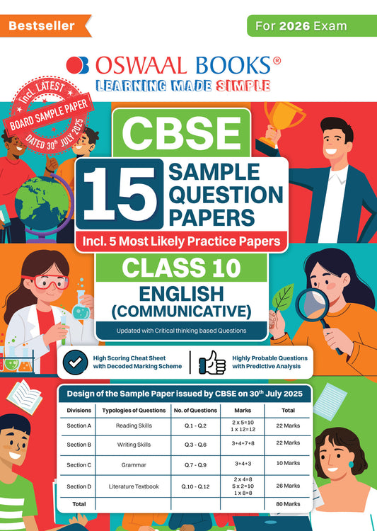 CBSE 15 Sample Question Papers Class 10 English Communicative for 2026 Board Exam (As per CBSE Sample Question Paper issued on 30 July 2025), recommended by 2025 CBSE Toppers with Chapter wise Highly Probable Questions । Oswaal।