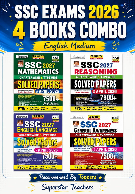 SSC EXAMS 2026 4 BOOKS COMBO | English Medium | SSC 2027 Mathematics, Reasoning, English Language & General Awareness Chapterwise & Typewise Solved Papers Till April 2026 | 7500+ Objective Questions | Eduquity Pattern Ready | 
Kiran Institute of career