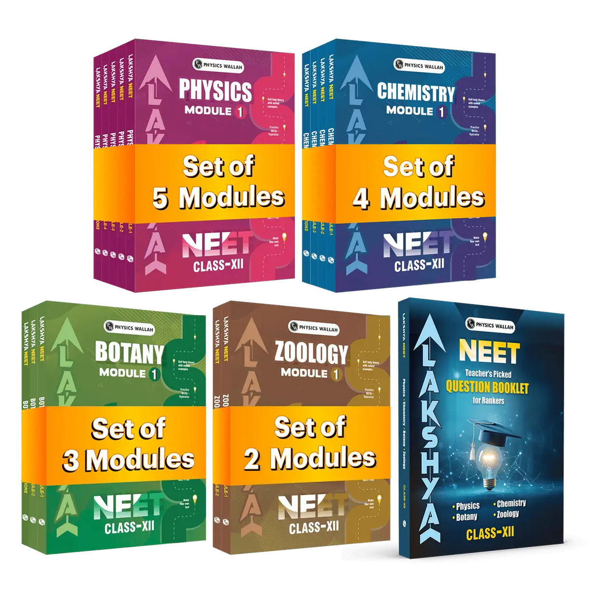 PW Lakshya For NEET Class 12 Physics, Chemistry, Botany & Zoology Modules and Questions Booklet with Solutions Combo Set of 15 Books (2026 Edition) .
By PW