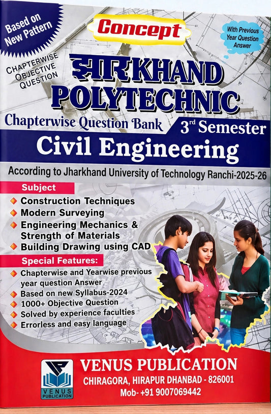 Jharkhand Polytechnic 3rd Semester Civil Engineering Chapterwise Question Bank | JUT Syllabus 2025–2026 | Venus Publication